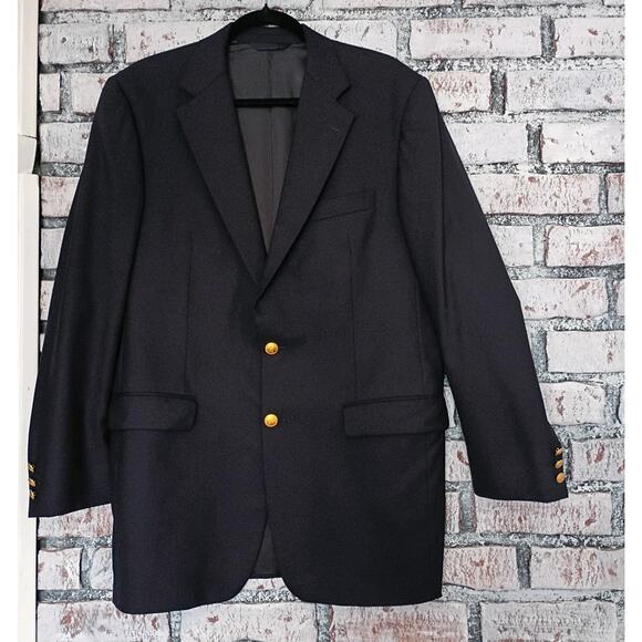 Signature Burberry London Kensington Blazer Wool Navy Blue Gold Buttons Men 40L